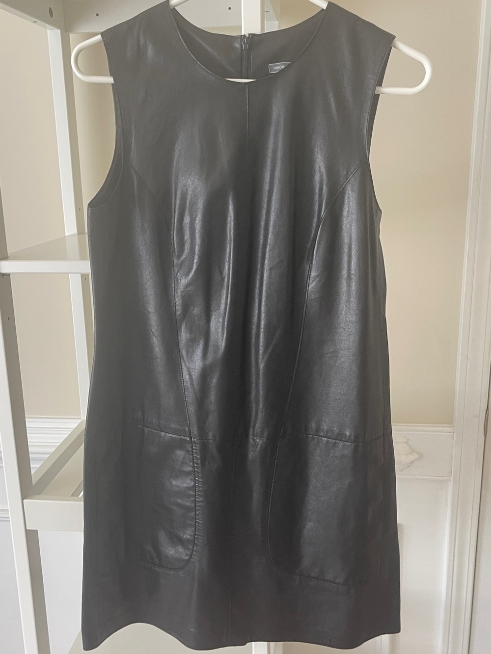 Vince Black Sleeveless Leather Shift Dress